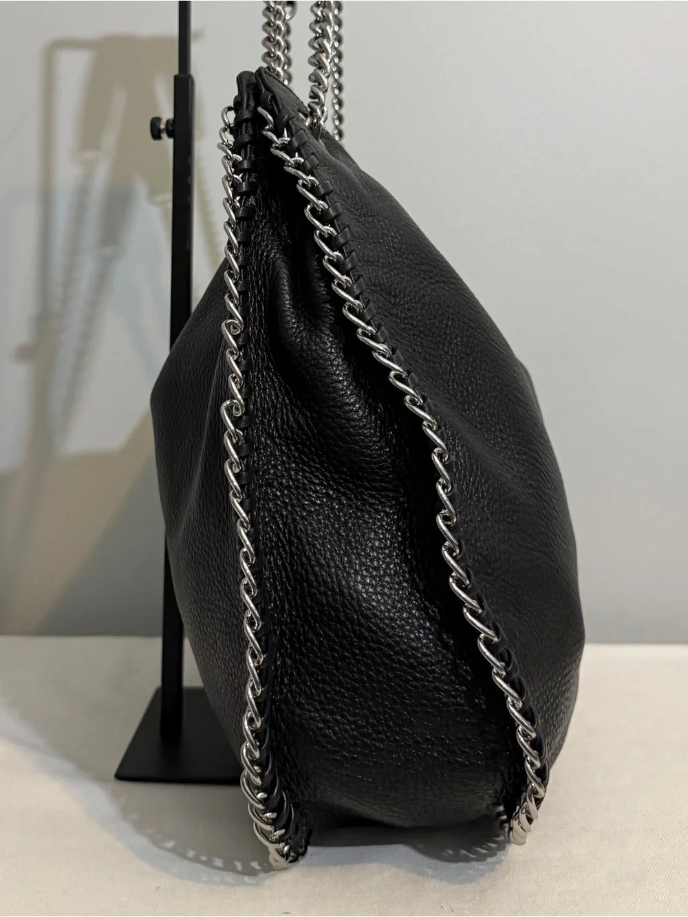 MICHAEL Michael Kors Chelsea Hobo Shoulder Bag Bkack Leather Chain Whipstitch